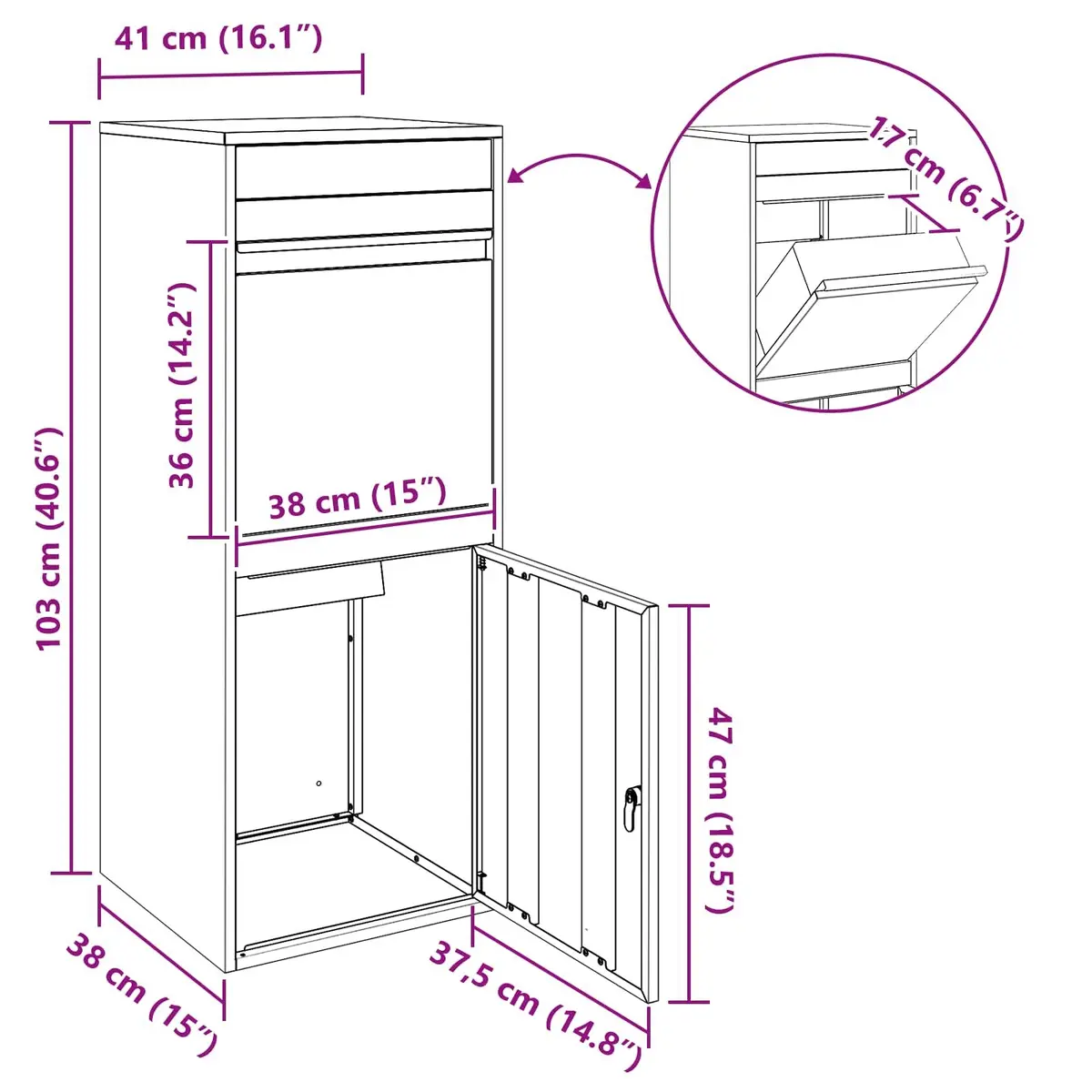 Parcel Drop Box with Storage Hinge Door Deadbolt Lock Black Steel Outdoor