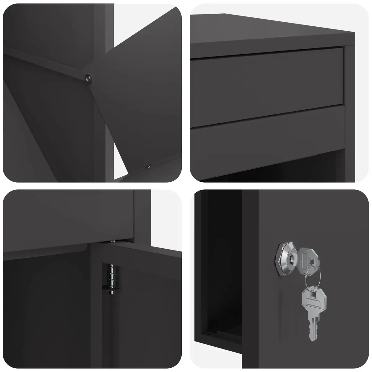 Parcel Drop Box with Storage Hinge Door Deadbolt Lock Black Steel Outdoor