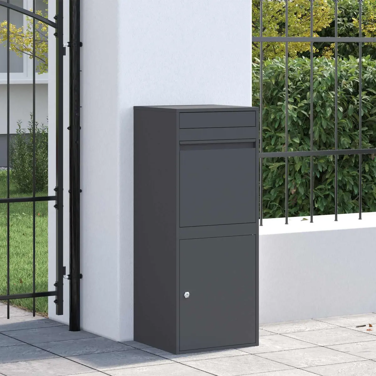Parcel Drop Box with Storage Anthracite Outdoor Garden Mailbox Steel Secure