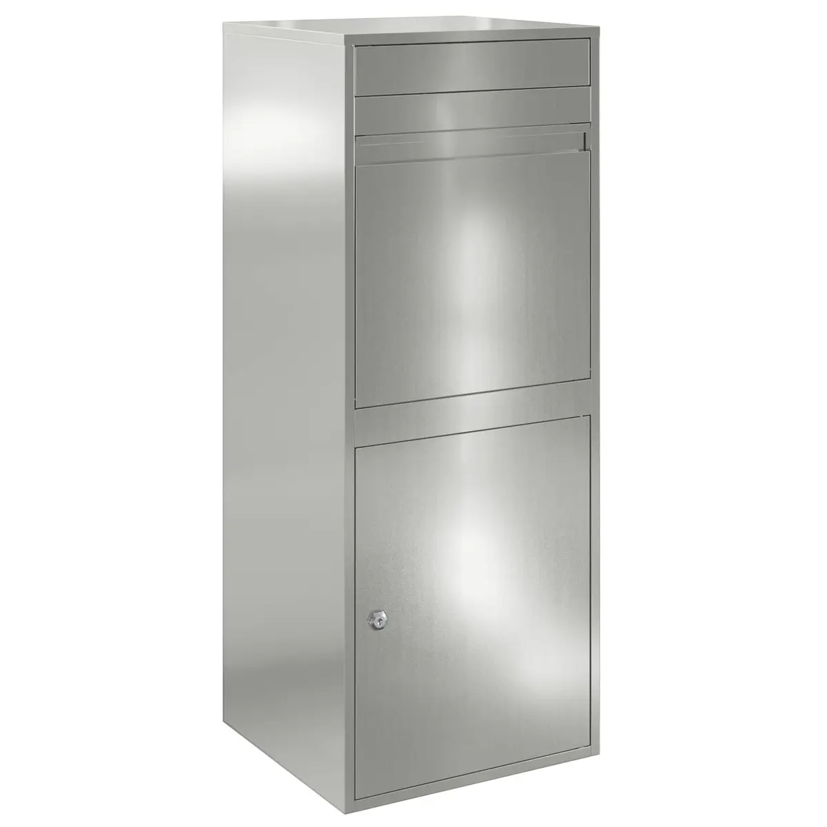 Outdoor Parcel Drop Box Silver Galvanised Steel Hinged Door Deadbolt Lock 47.5 x 38 x 59 cm