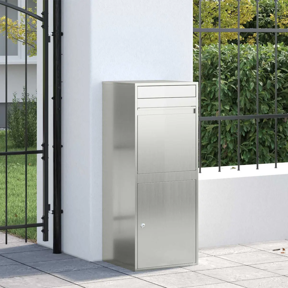Outdoor Parcel Drop Box Silver Galvanised Steel Hinged Door Deadbolt Lock 47.5 x 38 x 59 cm