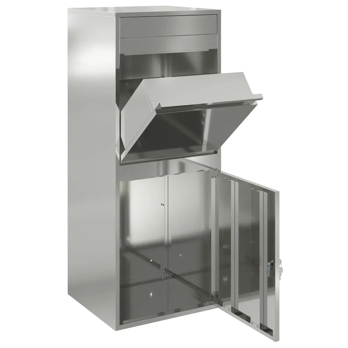 Outdoor Parcel Drop Box Silver Galvanised Steel Hinged Door Deadbolt Lock 47.5 x 38 x 59 cm