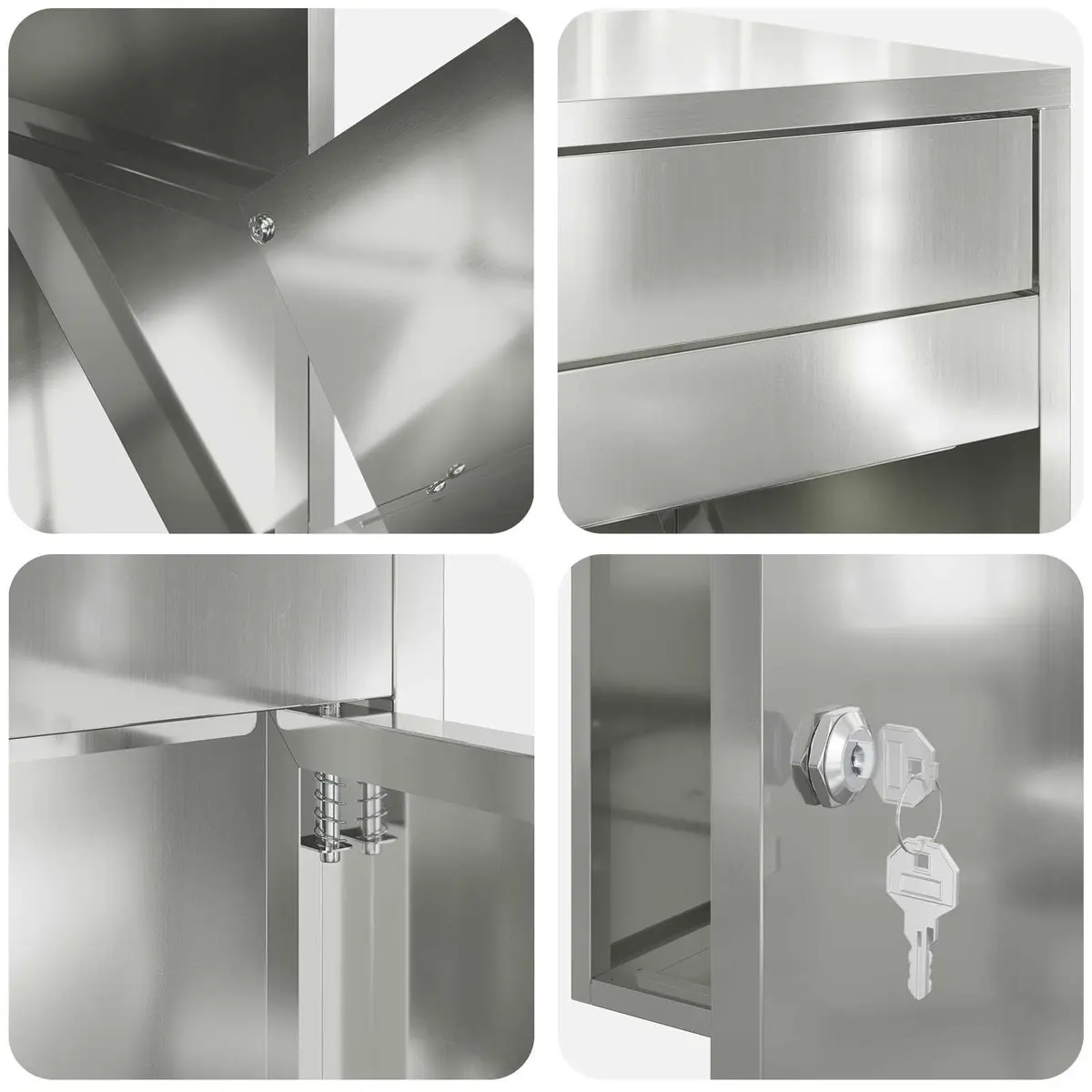 Outdoor Parcel Drop Box Silver Galvanised Steel Hinged Door Deadbolt Lock 47.5 x 38 x 59 cm
