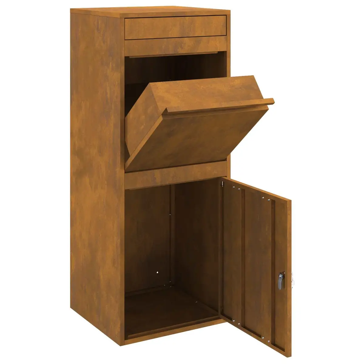 Outdoor Parcel Drop Box Brown Weathering Steel Secure 47.5 x 38 x 59 cm