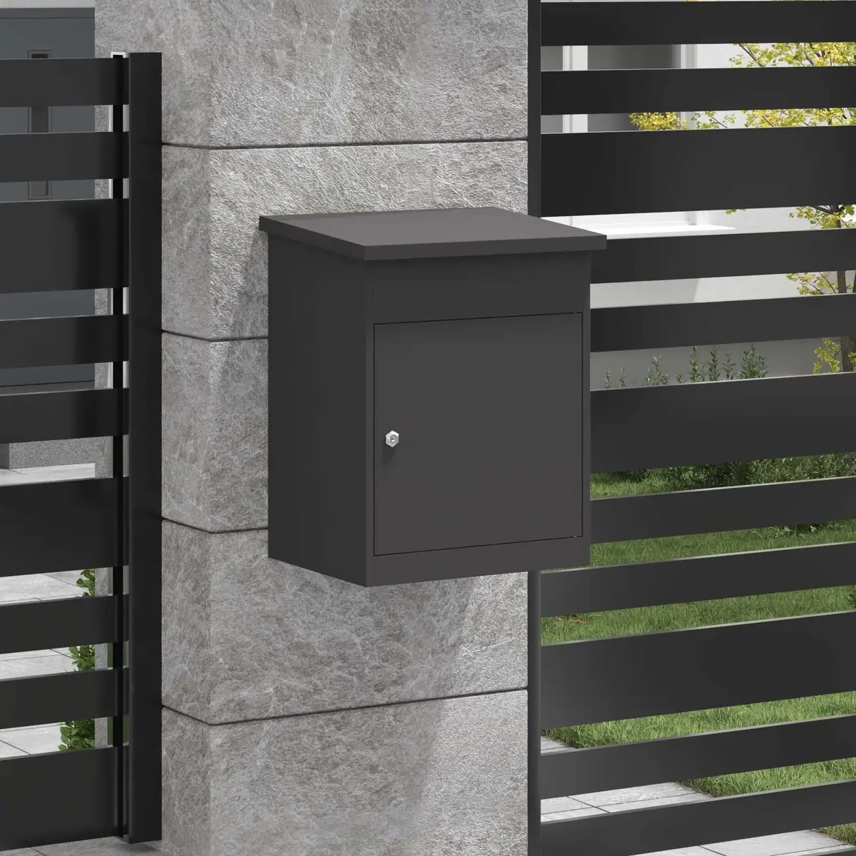 Parcel Drop Box with Secure Deadbolt Lock Black 47.5 x 38 x 59 cm Steel Outdoor Mailbox
