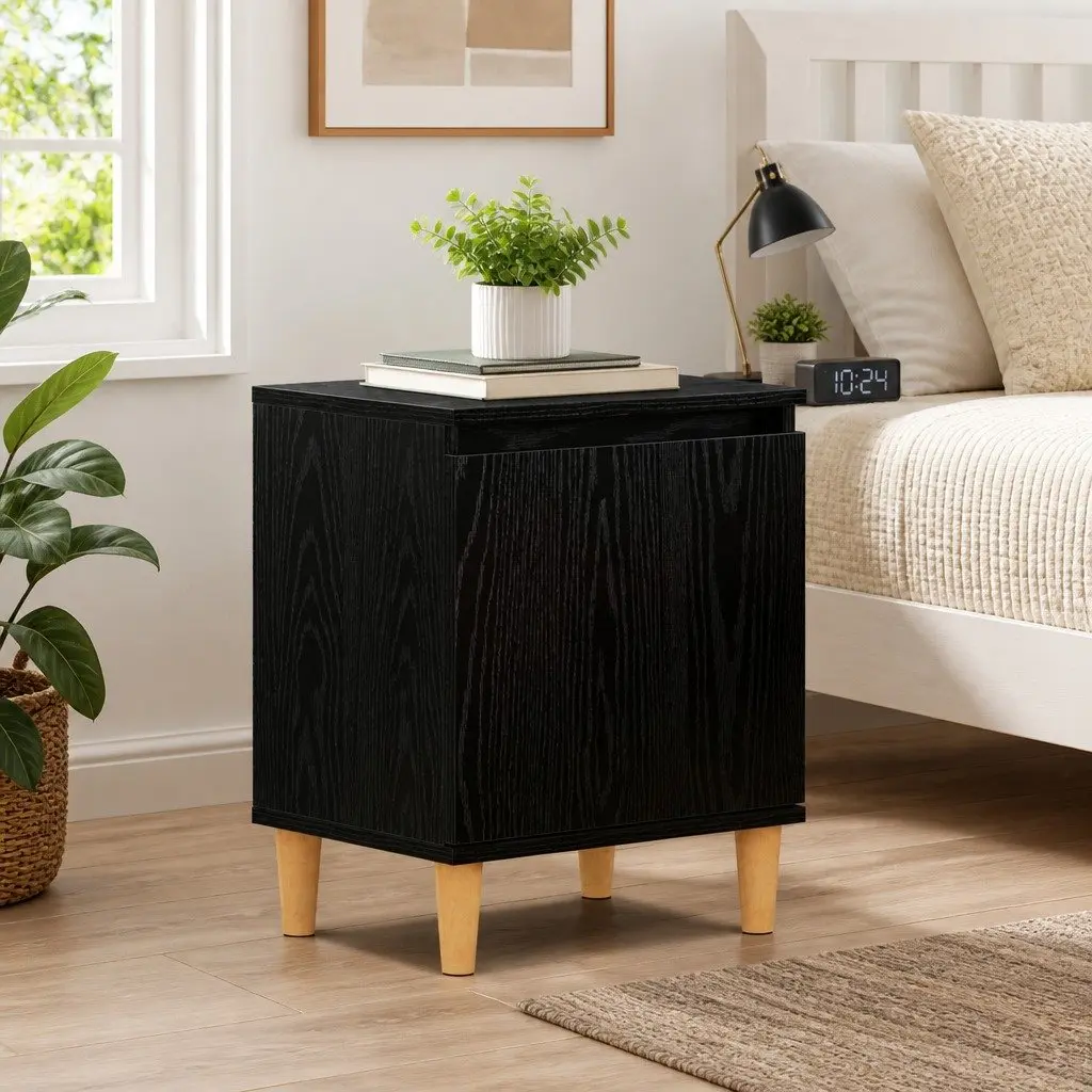 Bedside Cabinet Modern Engineered Wood Black Oak 40 x 30 x 50 cm