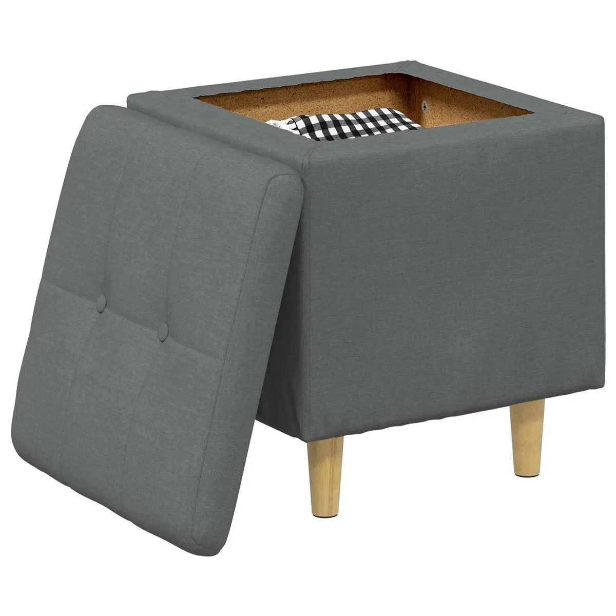 Storage Ottoman with Cushion Grey Tufted Design Hidden Compartment Footrest Seat