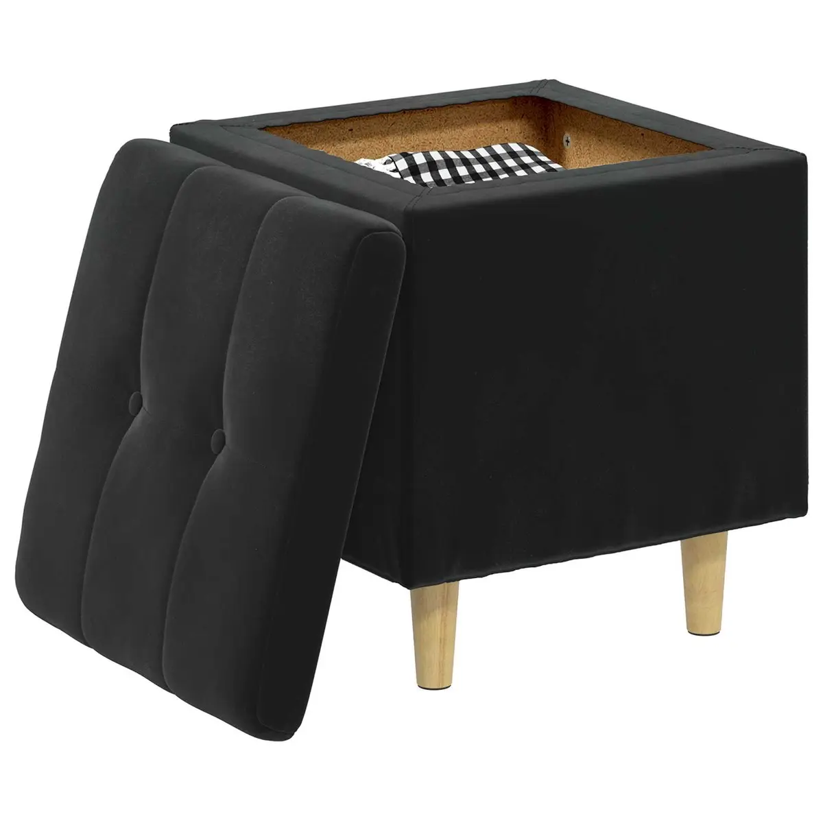 Black Storage Ottoman with Cushion