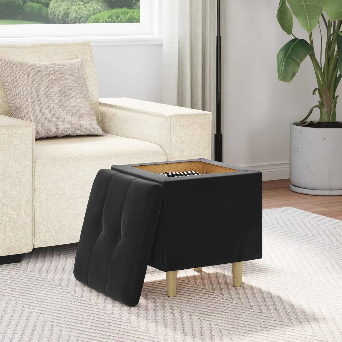 Black Storage Ottoman with Cushion