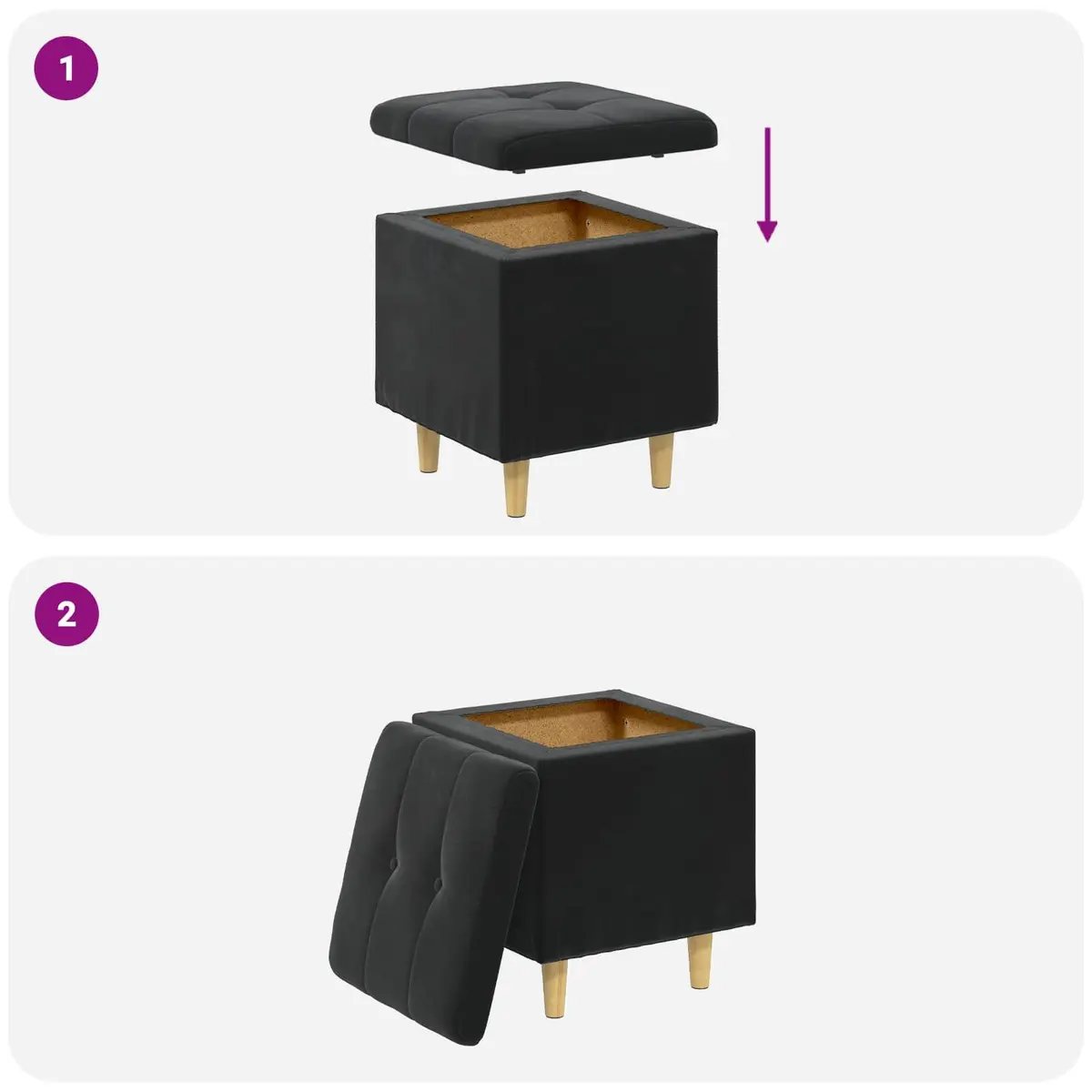 Black Storage Ottoman with Cushion