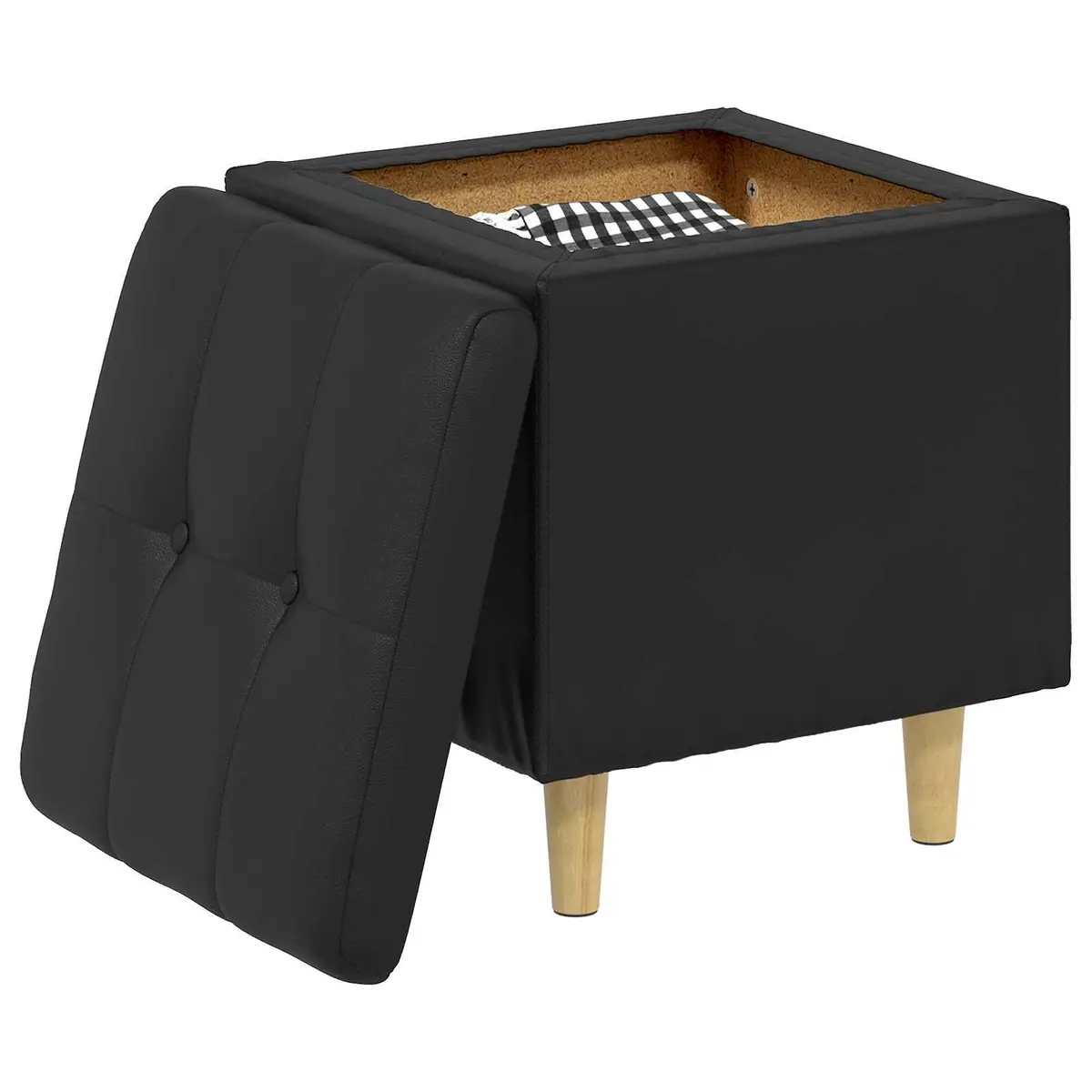 Storage Ottoman with Cushion Black Tufted Design Hidden Storage Footrest Seat