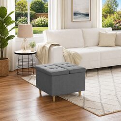 Discover This Grey Tufted Storage Ottoman 60x60x45cm