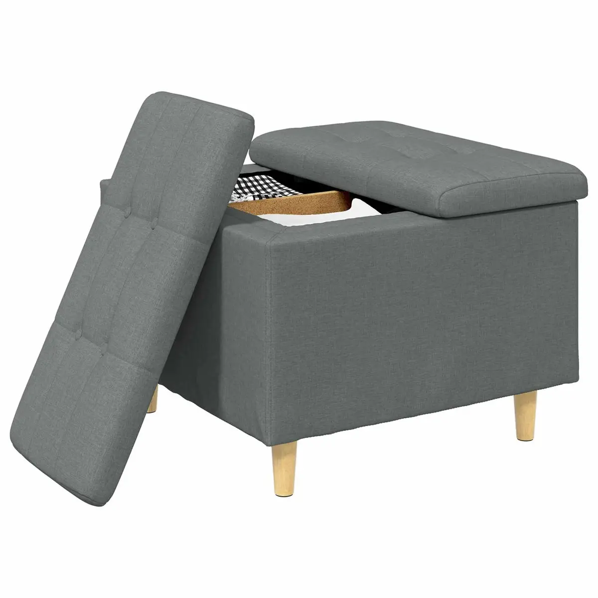 Ottoman Storage Grey Tufted Cushion Indoor Seating 60x60x45cm