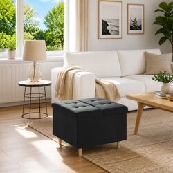 Storage Ottoman with Cushion Tufted Black Velvet Seat Furniture Hidden