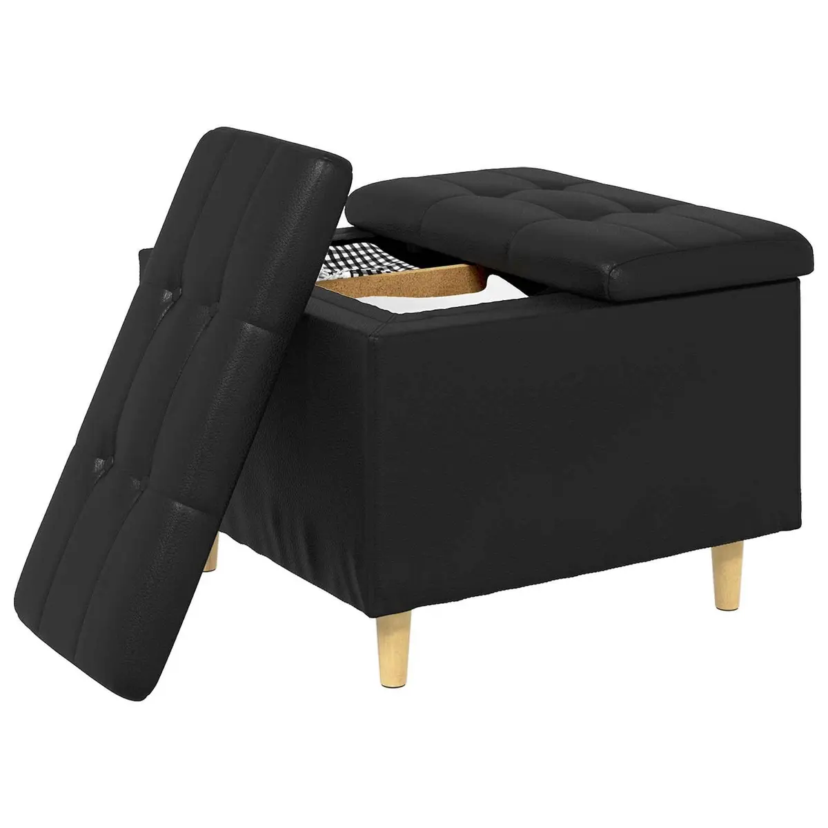 Storage Ottoman Tufted Cushion Black 60x60x45 cm