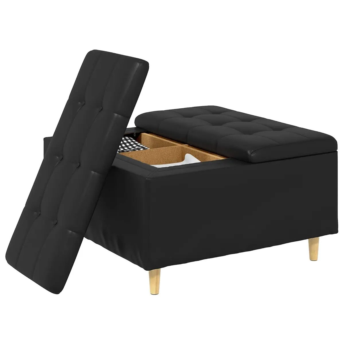 Storage Ottoman Tufted Cushion Black 80x80x45 cm