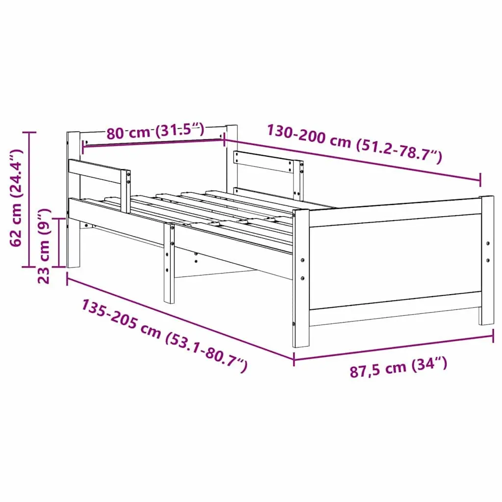 Kids Bed Frame Solid Pine Wood Modern 80 x 200 cm