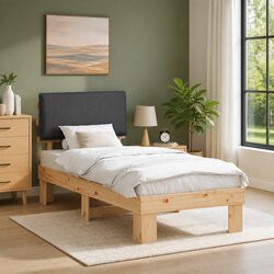 Bed Frame with Upholstered Headboard Grey 90 x 190 cm Modern Wooden Platform
