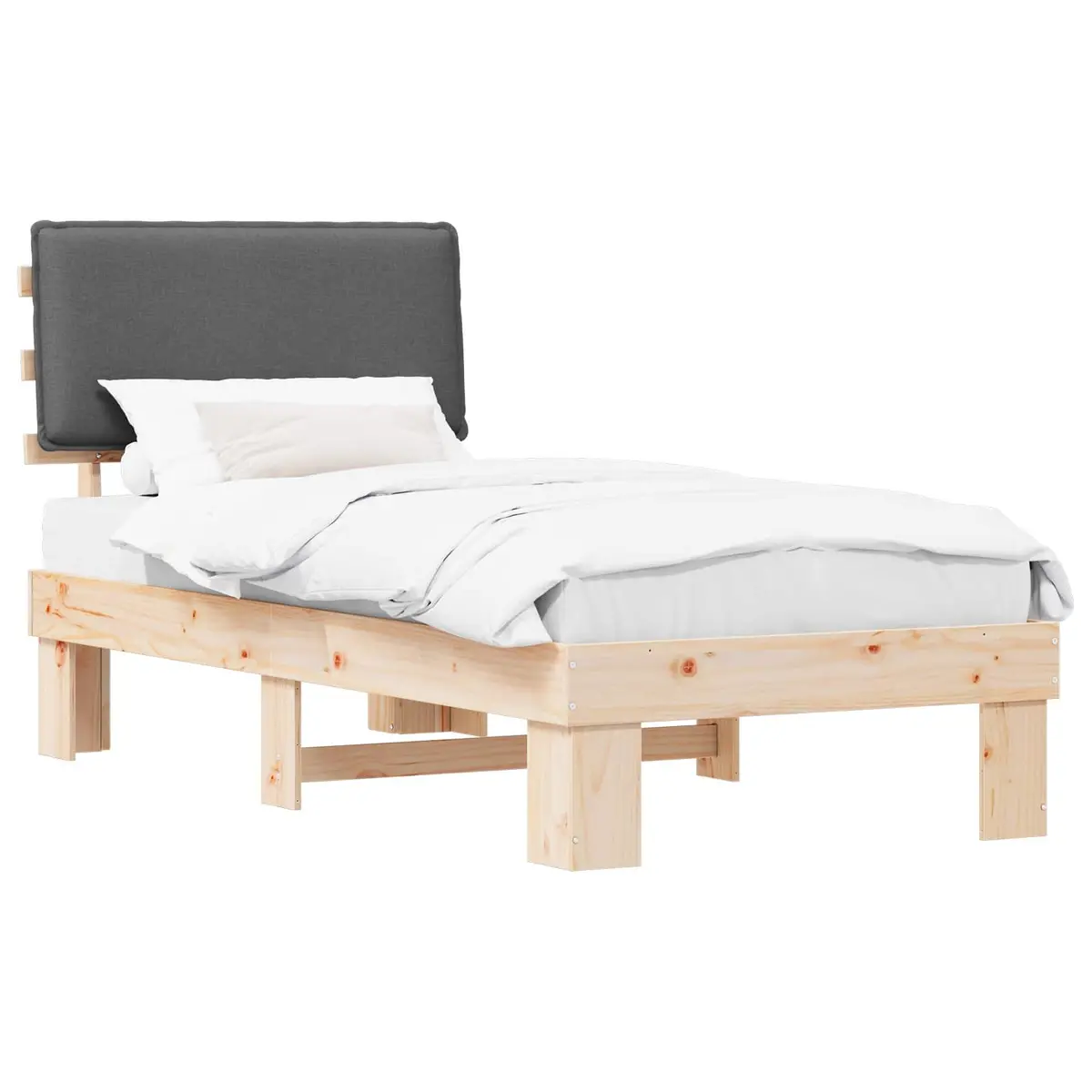 Bed Frame Upholstered Headboard Grey 90 x 190 cm Modern Wooden Platform