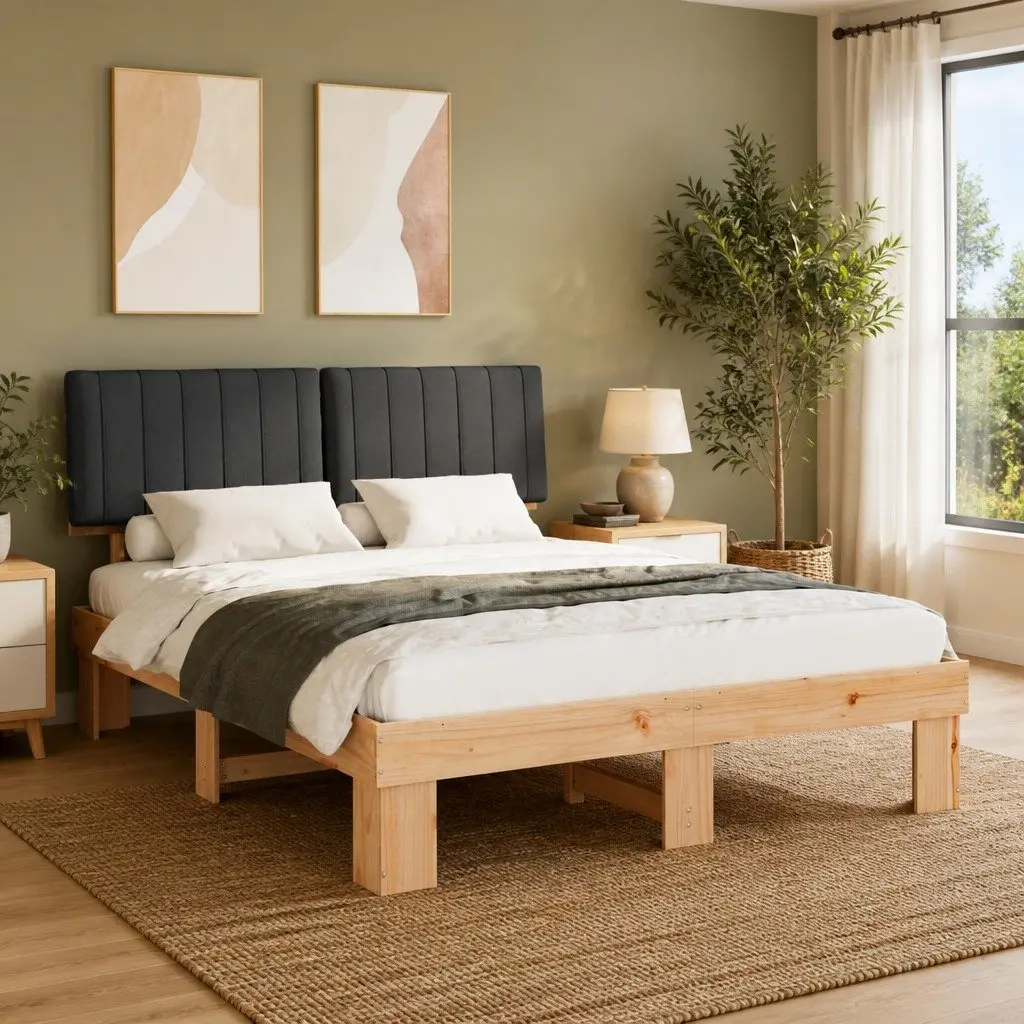 Bed Frame with a Plush Upholstered Headboard