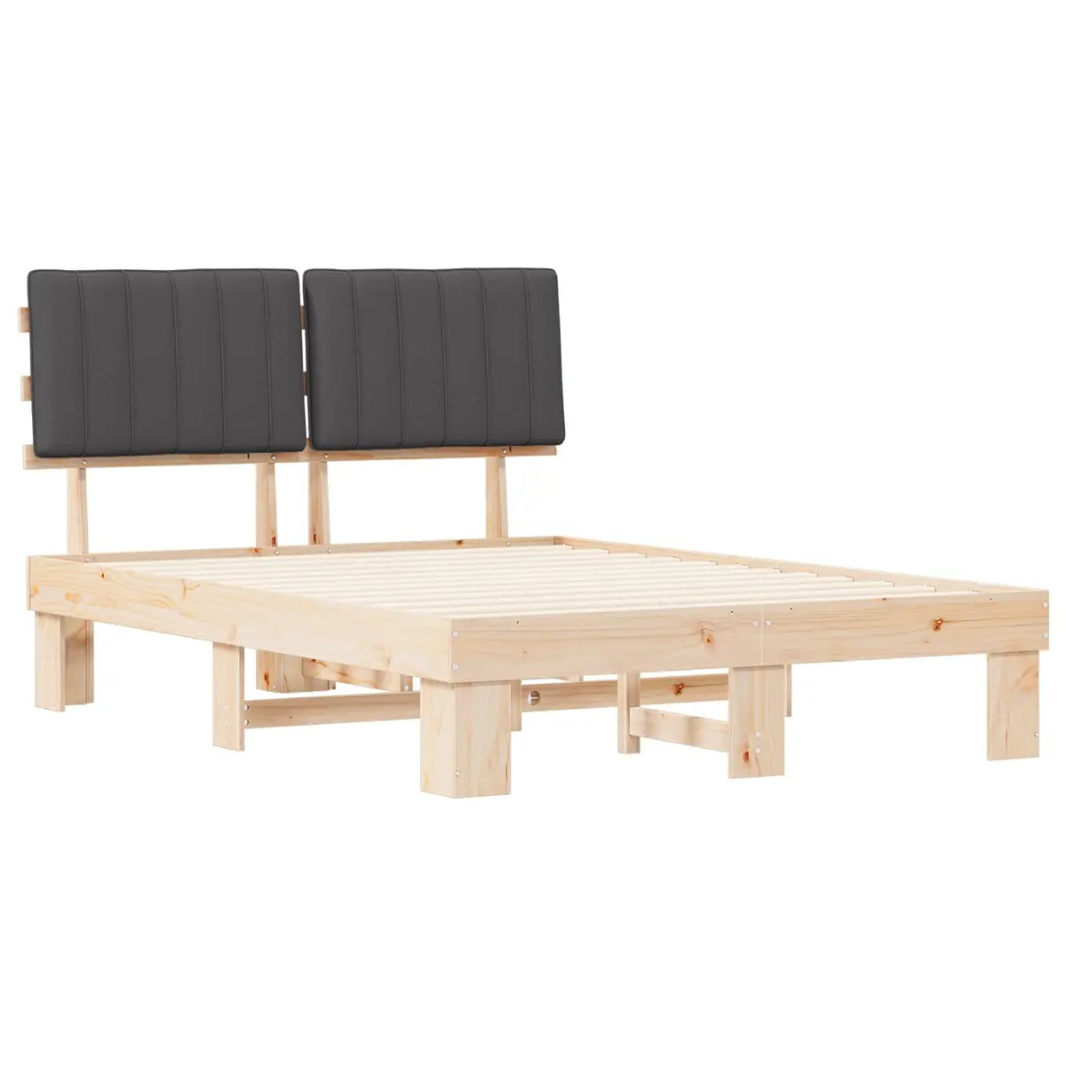 Bed Frame with Upholstered Headboard Grey 135 x 190 cm Modern Wooden Platform