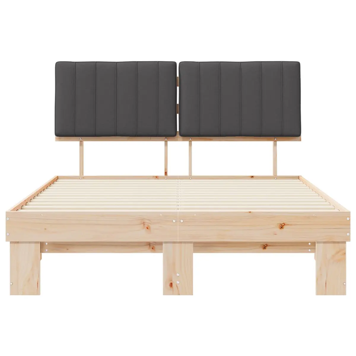 Bed Frame with Upholstered Headboard Grey 135 x 190 cm Modern Wooden Platform