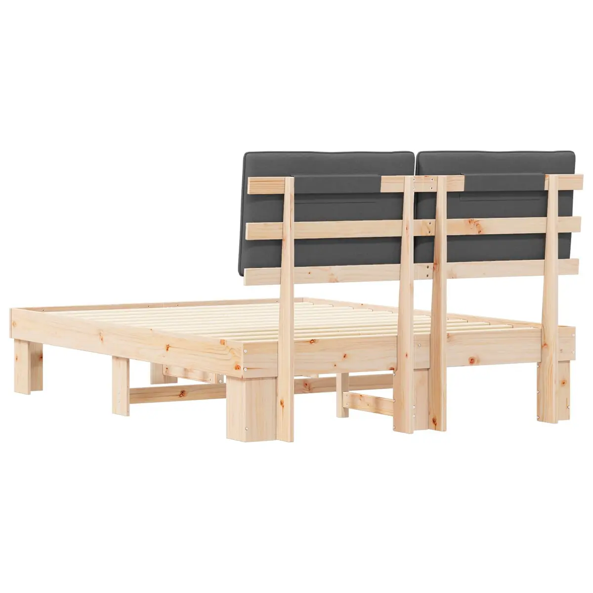 Bed Frame with Upholstered Headboard Grey 135 x 190 cm Modern Wooden Platform