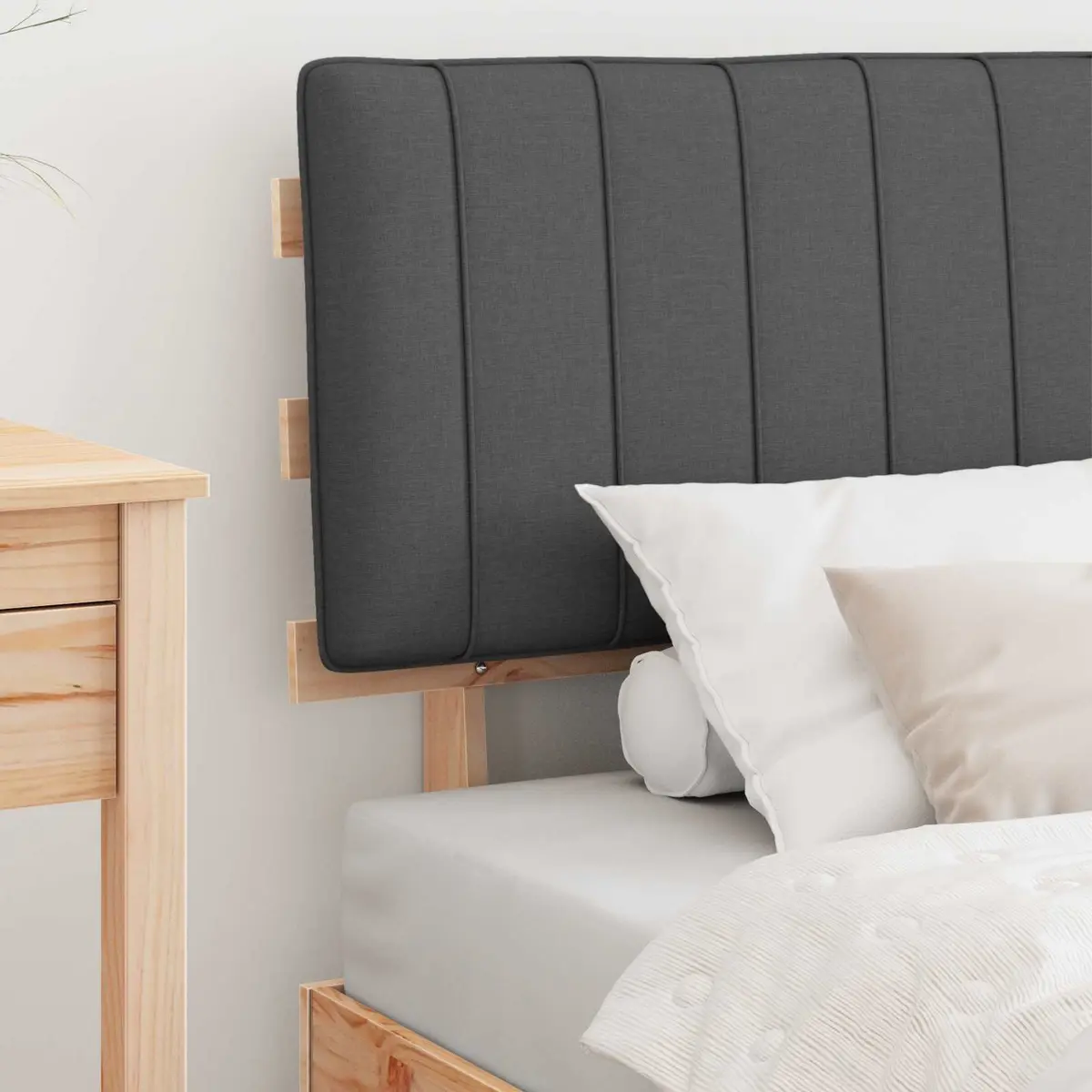 Grey Upholstered Bed Frame with Slatted Platform 90x190cm Solid Pine Wood