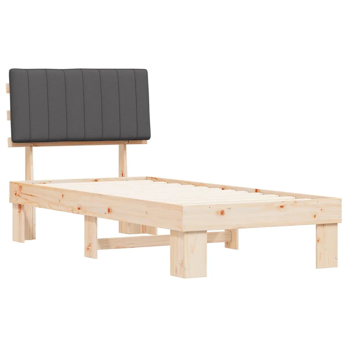 Grey Upholstered Bed Frame with Slatted Platform 90x190cm Solid Pine Wood