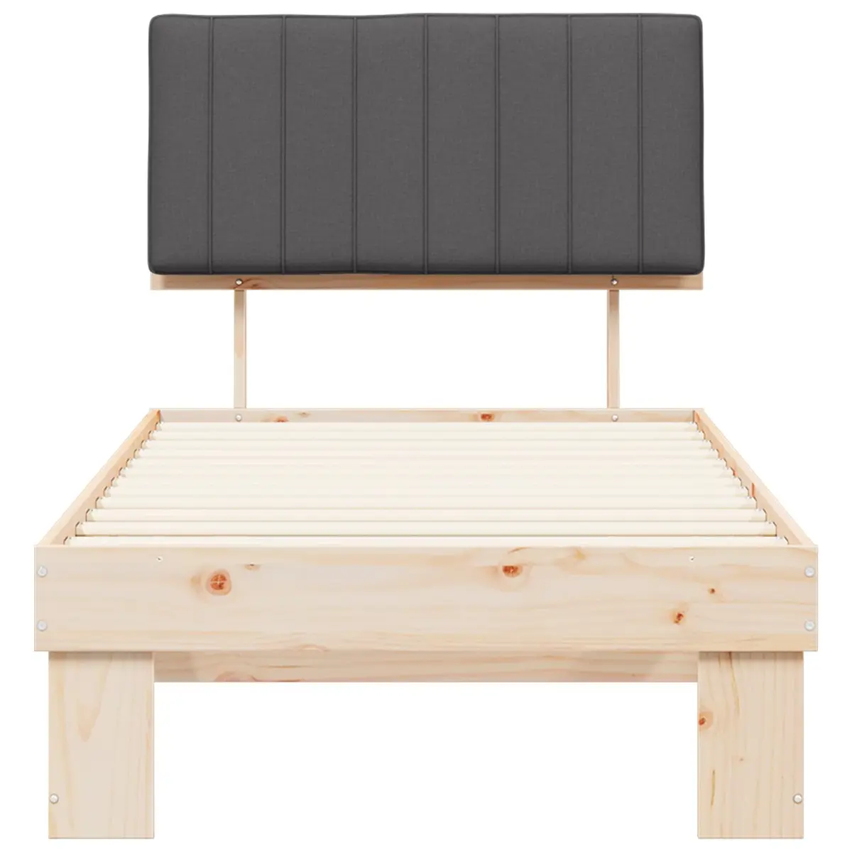 Grey Upholstered Bed Frame with Slatted Platform 90x190cm Solid Pine Wood