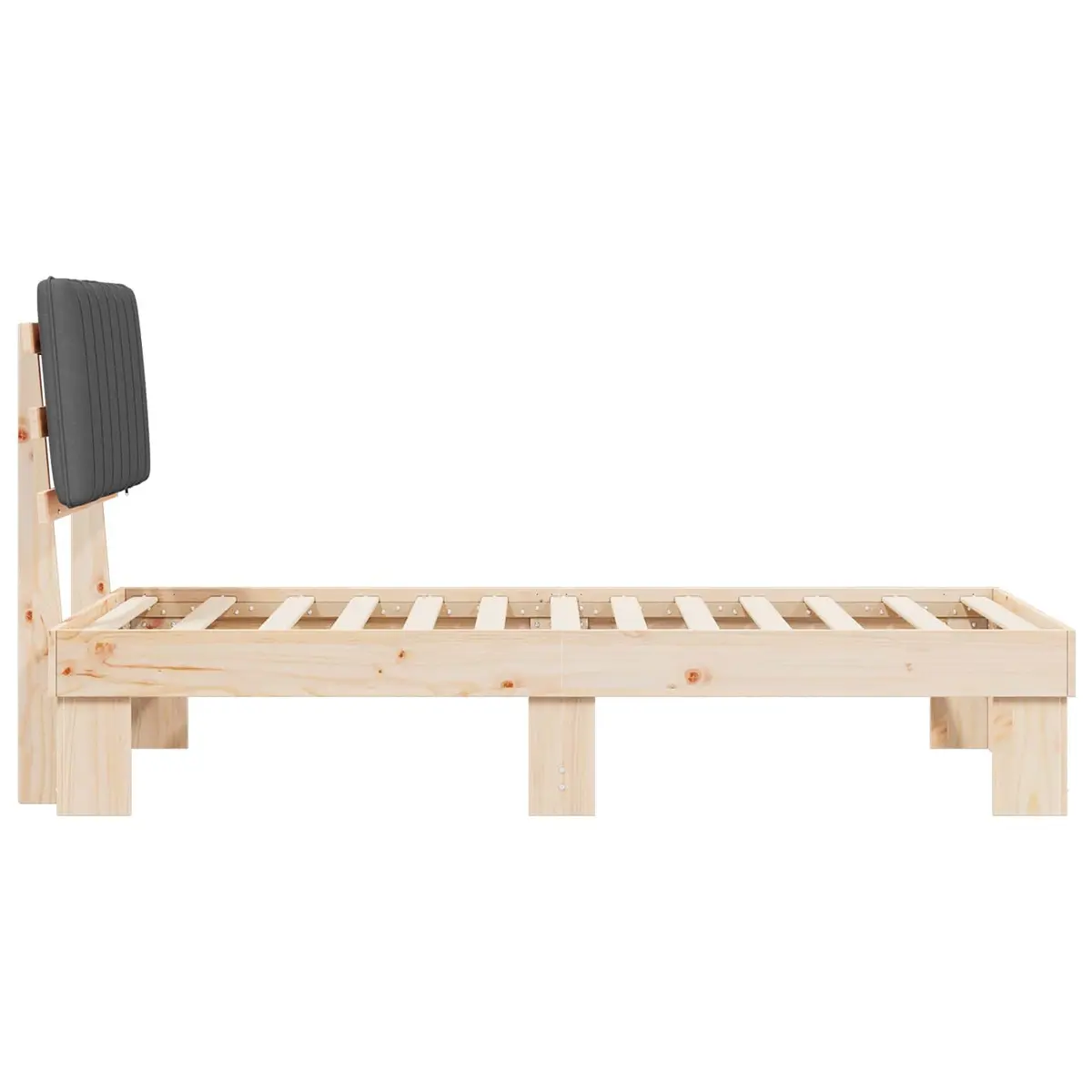 Grey Upholstered Bed Frame with Slatted Platform 90x190cm Solid Pine Wood