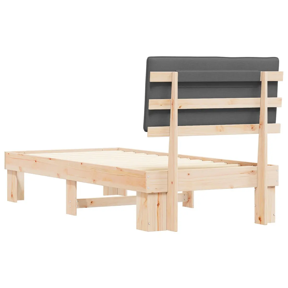 Grey Upholstered Bed Frame with Slatted Platform 90x190cm Solid Pine Wood