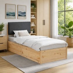 Bed Frame with Upholstered Headboard Grey 90 x 190 cm Modern Bedroom Furniture