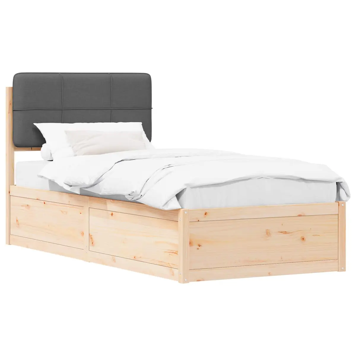 Bed Frame Upholstered Headboard Grey 90 x 190 cm Modern Bedroom Wooden Slatted
