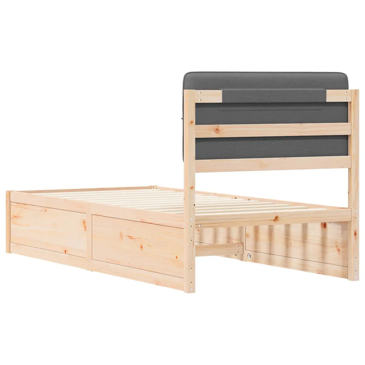 Bed Frame Upholstered Headboard Grey 90 x 190 cm Modern Bedroom Wooden Slatted