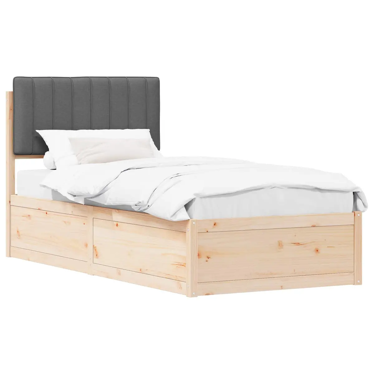 Upholstered Headboard Bed Frame Grey 90x190cm Wooden Slatted Platform