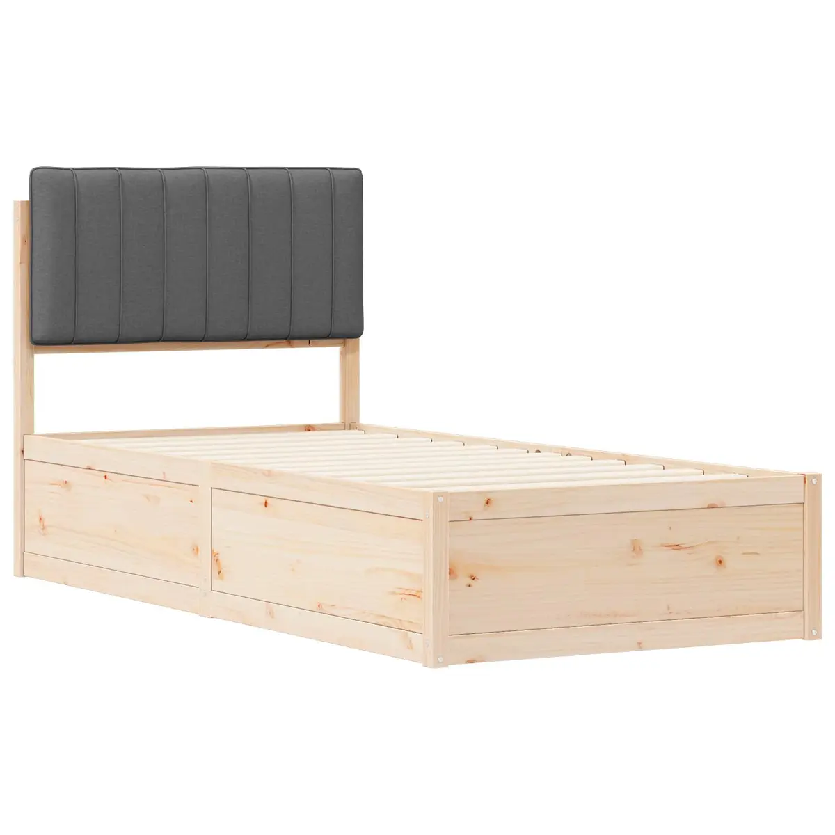 Upholstered Headboard Bed Frame Grey 90x190cm Wooden Slatted Platform