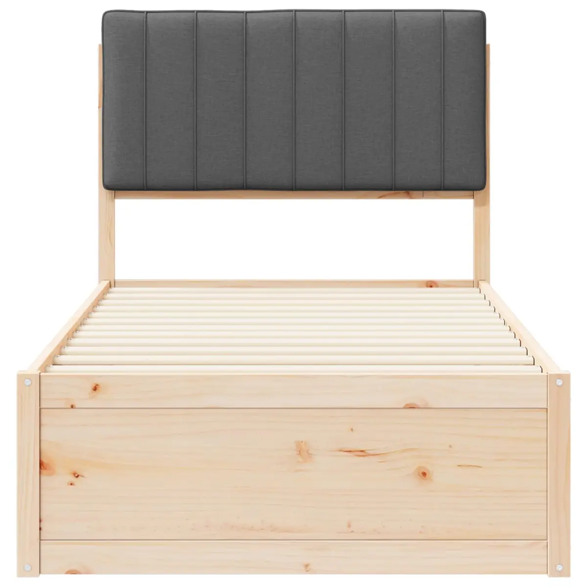 Upholstered Headboard Bed Frame Grey 90x190cm Wooden Slatted Platform