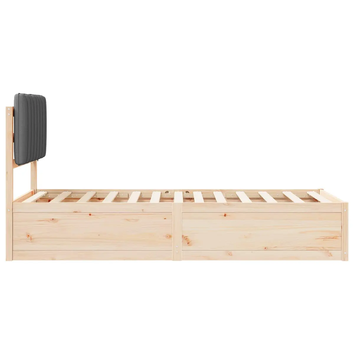 Upholstered Headboard Bed Frame Grey 90x190cm Wooden Slatted Platform