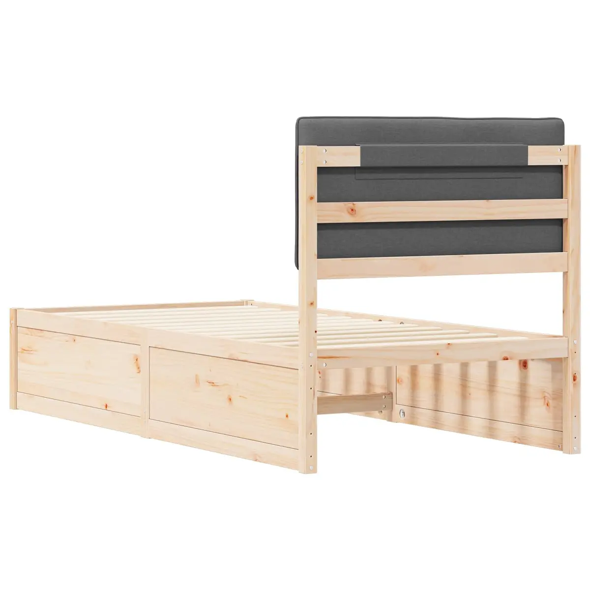 Upholstered Headboard Bed Frame Grey 90x190cm Wooden Slatted Platform