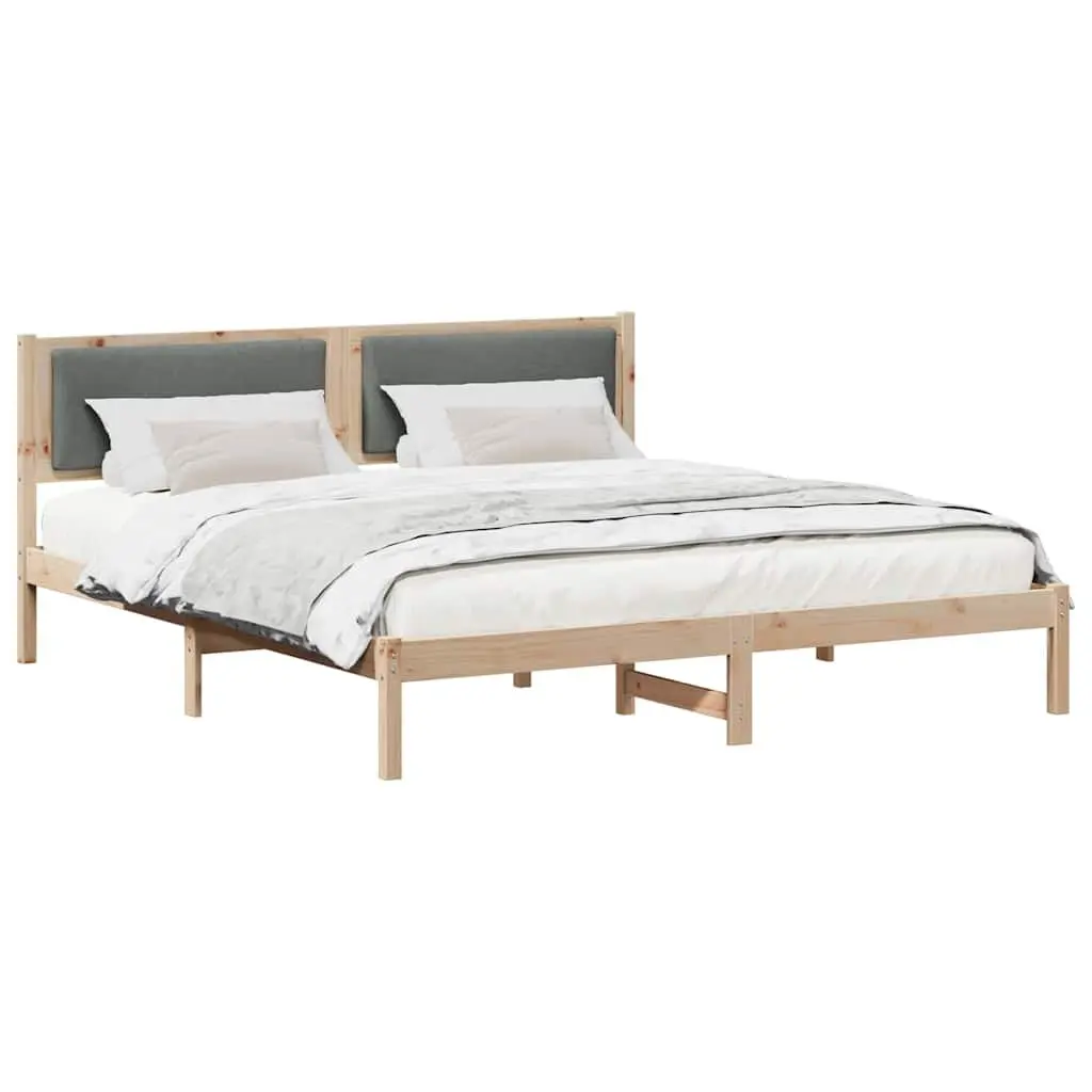 Bed Frame with Headboard Grey Solid Pine Wood 180 x 200 cm