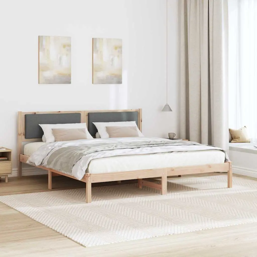 Bed Frame with Headboard Grey Solid Pine Wood 180 x 200 cm