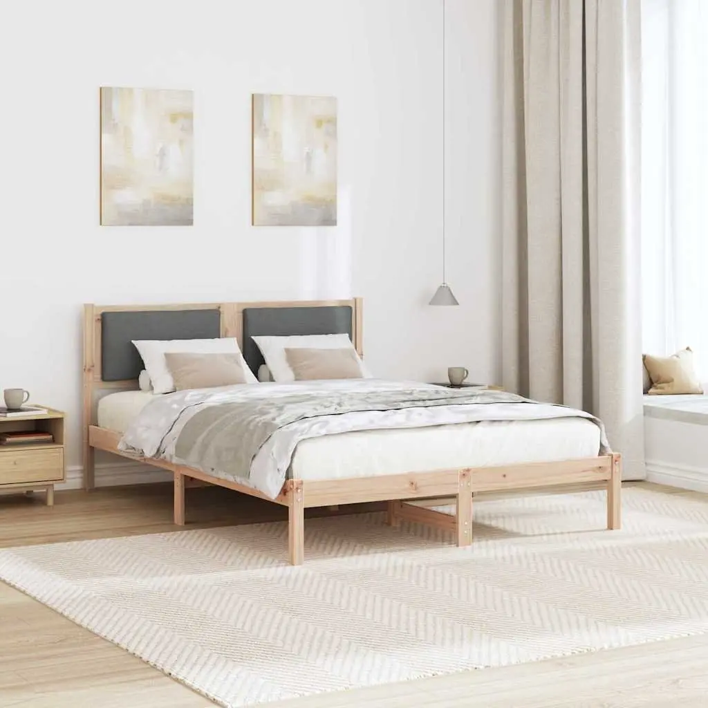 Bed Frame with Headboard Grey Solid Pine Wood 150 x 200 cm Modern