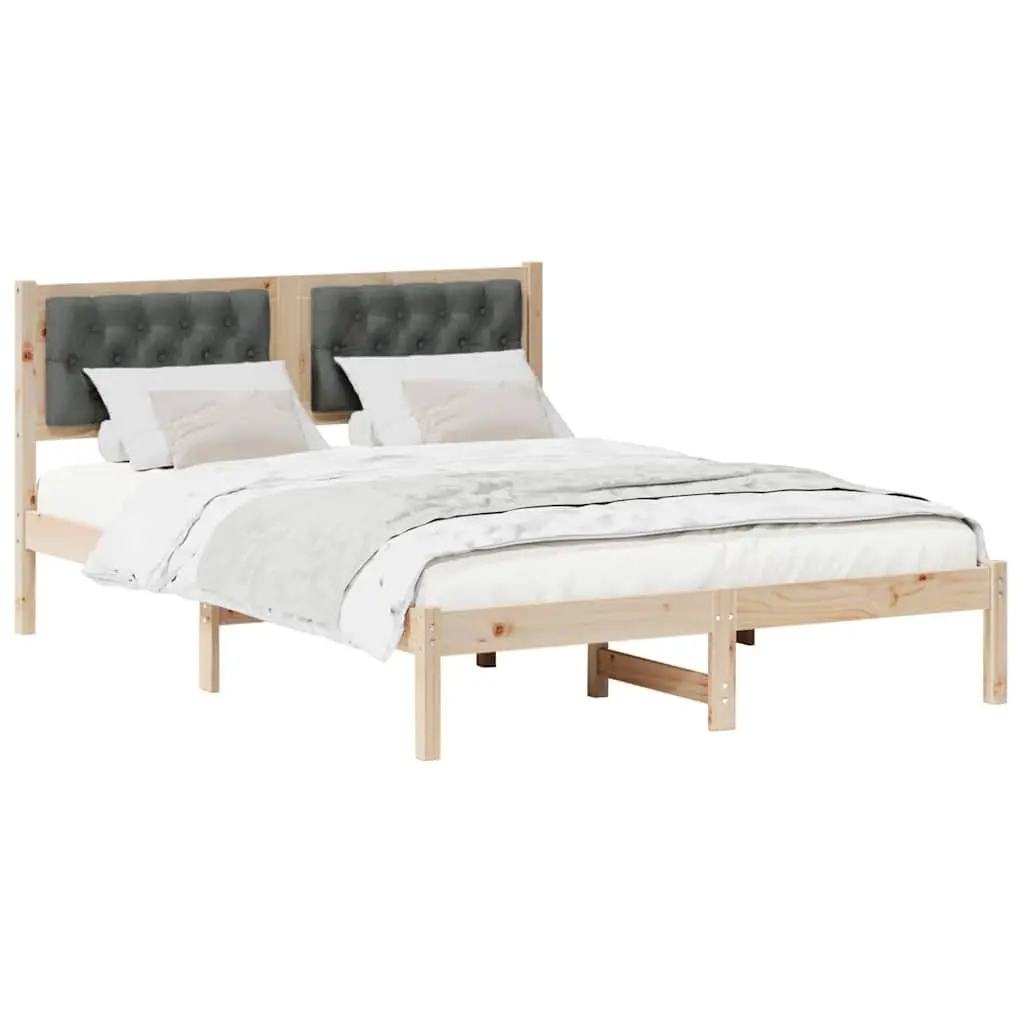 Bed Frame with Upholstered Headboard Solid Pine Wood 150 x 200 cm Modern Minimalist