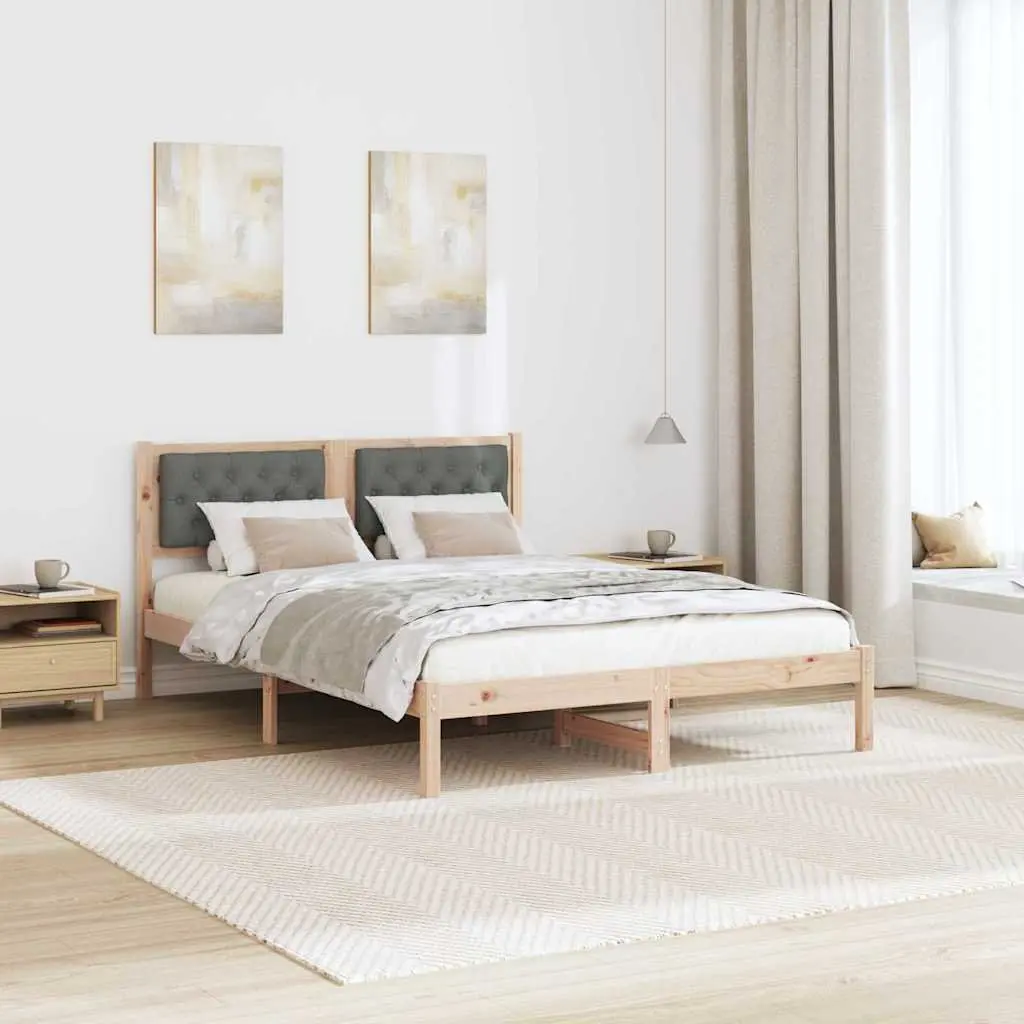 Bed Frame with Upholstered Headboard Solid Pine Wood 150 x 200 cm Modern Minimalist