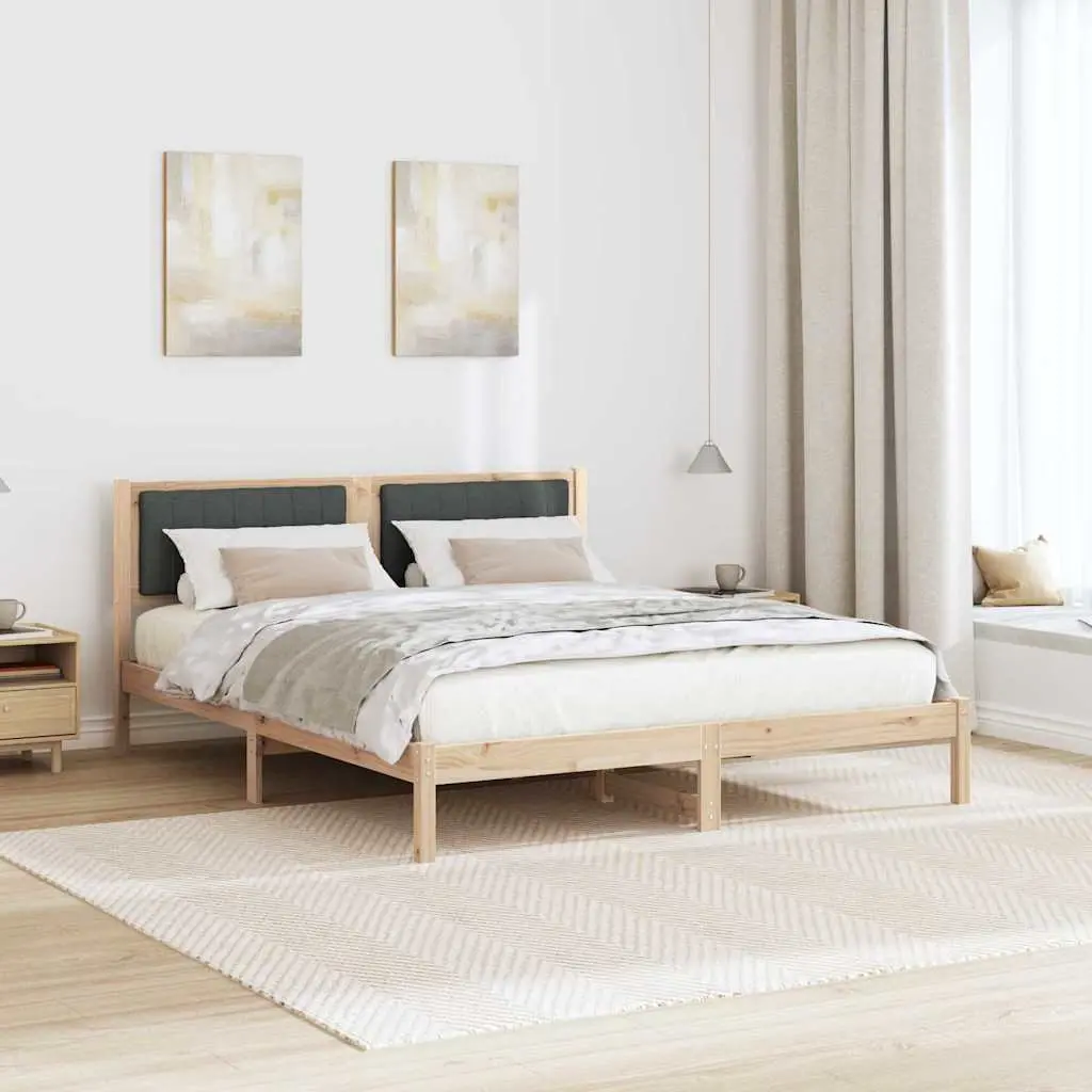 Modern Bed Frame with Upholstered Headboard 150 x 200 cm Dark Grey Bedroom