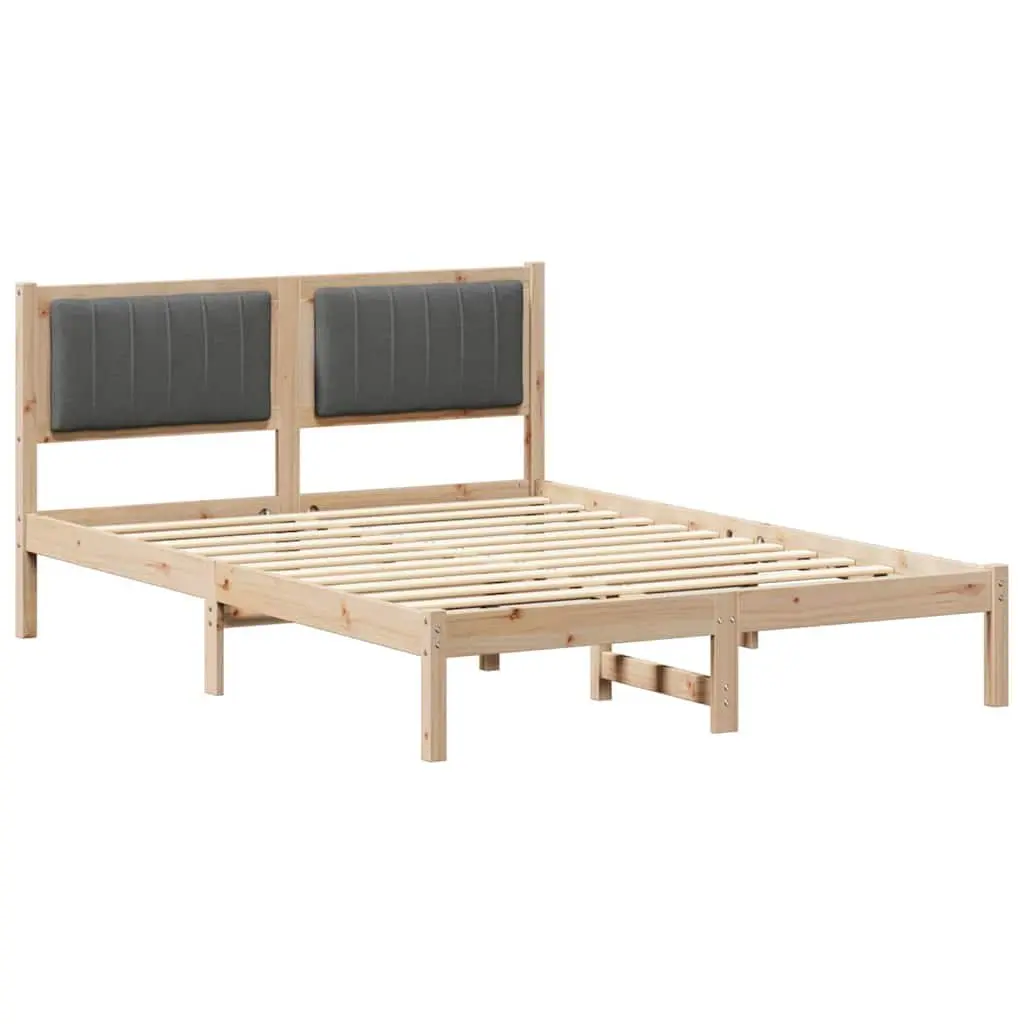 Bed Frame Upholstered Headboard Solid Pine Wood 135 x 190 cm