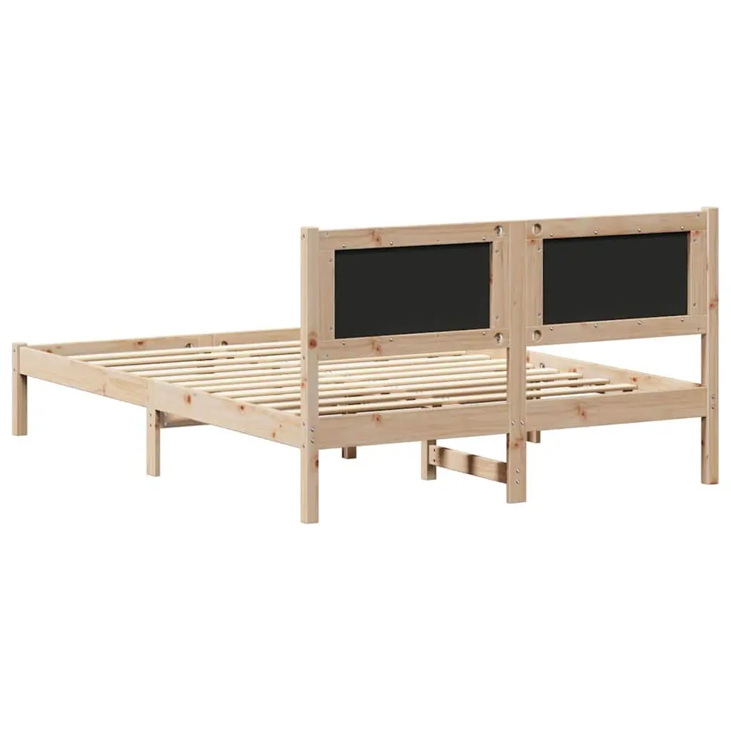 Bed Frame Upholstered Headboard Solid Pine Wood 135 x 190 cm