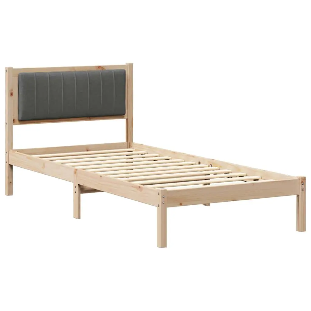 Bed Frame Upholstered Headboard Solid Pine Wood 90 x 190 cm Dark Grey