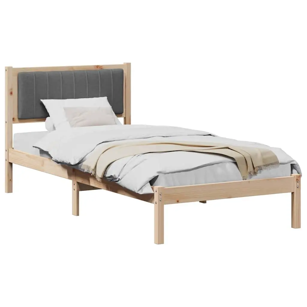 Bed Frame Upholstered Headboard Solid Pine Wood 90 x 190 cm Dark Grey